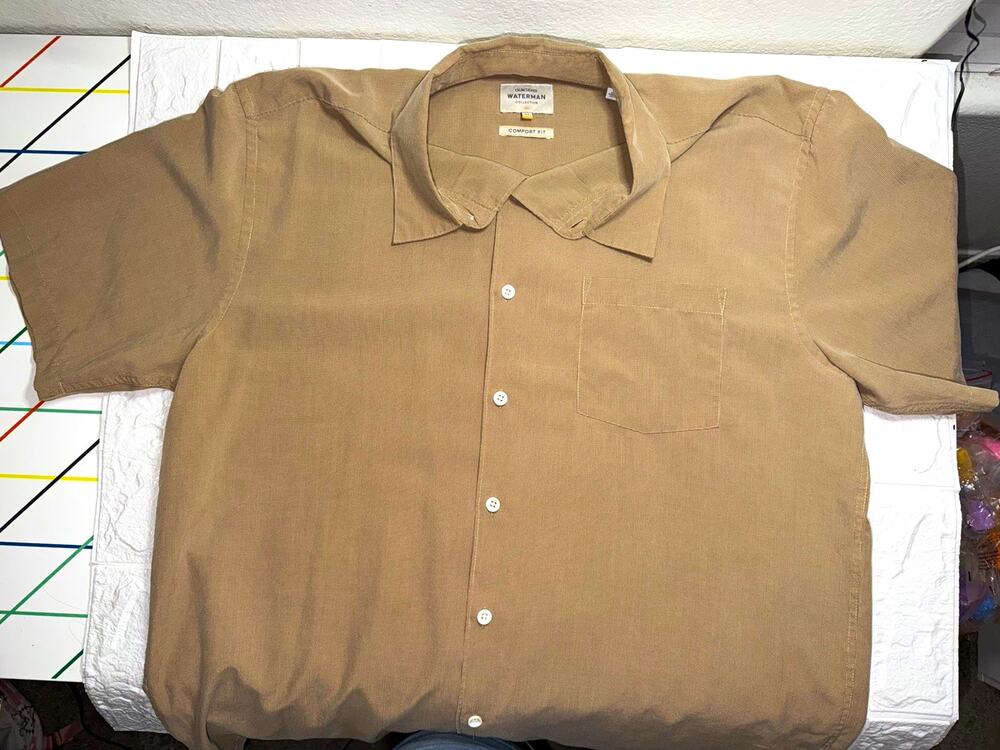 Quiksilver Waterman Men’s XL Tan Check Long Sleeve Comfort Fit Button-Up